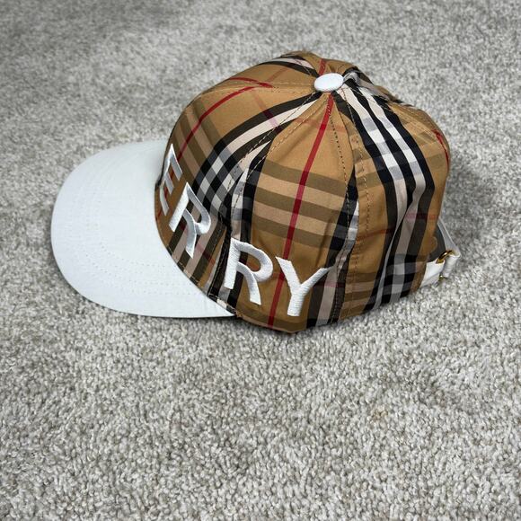 Burberry Check Logo Baseball Hat Tan Plaid White Brim Adjustable Cap - Picture 4 of 6